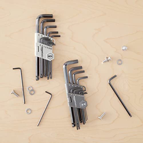 Amazon Basics Hex Key Allen Wrench, Long Arm, Ball End, Metric and Standard Sizes, Chrome Vanadium Steel, 26-Piece with Storage Case