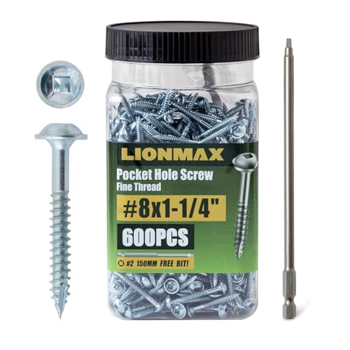 LIONMAX Pocket Hole Screws Fine Thread #8 x1-1/4 Inch, 600 PCS, Galvanized - size: #8 x 1-1/4"