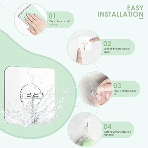 Adhesive Wall Hooks, 13 lb Clear Window Hooks Sticky Hooks 10 Pack