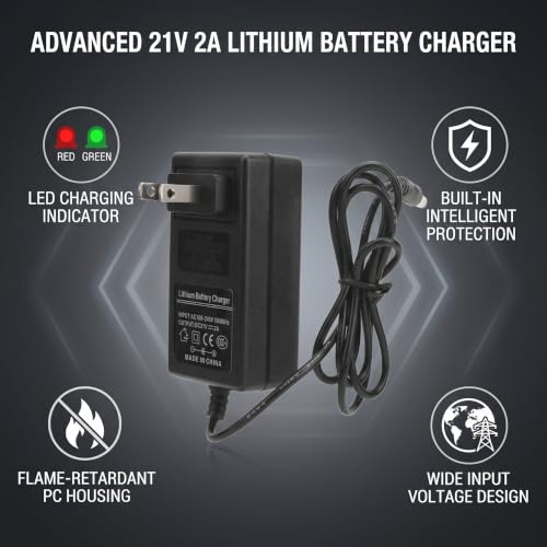 21V 2A Lithium Battery Charger, AC Battery Charger Adapter Supports Preventing Overvoltage with US Plug 100‑240V