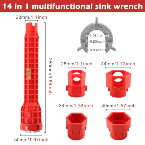 14 in 1 Faucet Sink Basin Wrench, Multifunctional Sink Installer Tool - color: Red