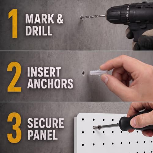 Pegboard Organizer Kit,4 Pack 14.76x10.82 in Metal Panels with 6 Bins,White - color: White, size: 14.76"x10.82"- 4 Pcs