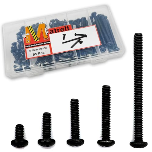 85 Pcs 5 Sizes Black #8-32 Machine Screws Knob Screws Cabinet Screw Electricians Bolts, Carbon Steel Zinc-Plated Phillips Pan Head Machine Screw Assortment Kit - size: Black #8-32-5Size-85P