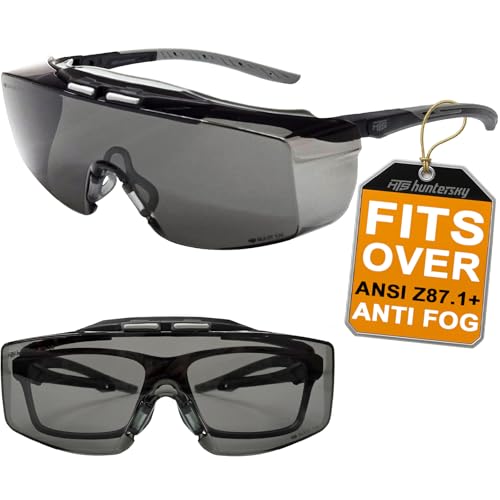 HTS HUNTERSKY ANSI Z87.1+ Anti Fog Fit Over Eyeglasses Safety Glasses Up to 1.88 inch 99.9% UV Protection OTG Lab Goggles - color: 3906s Black-gray / Gray Lens