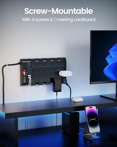 SUPERDANNY Power Strip Surge Protector, 22 AC 6 USB, 2100J, 10Ft, 1875W/15A (Pack of 2) - color: Black, size: Standard Plug - 10 ft (Pack of 2)