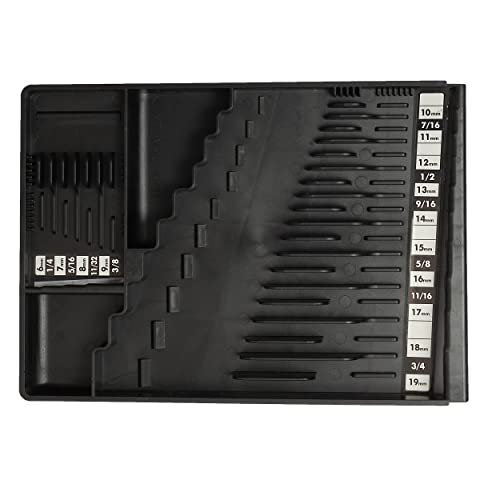 Tool Sorter Wrench Organizer (black) – 28‑Slot SAE & Metric Wrench Tray for Toolboxes – Fits 2” Shallow Drawers – Heavy‑Duty USA‑Made Open‑Face Tool Organizer