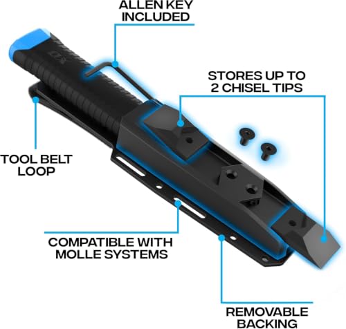 OX Pro 1" Replaceable Tip Wood Chisel with Sheath - Full Tang, Extra Tips | Holster Mounts to Tool Belt & Molle Systems, Reinforced Striking Cap Resists Bending, Slim Ergonomic Grip, Precise Control