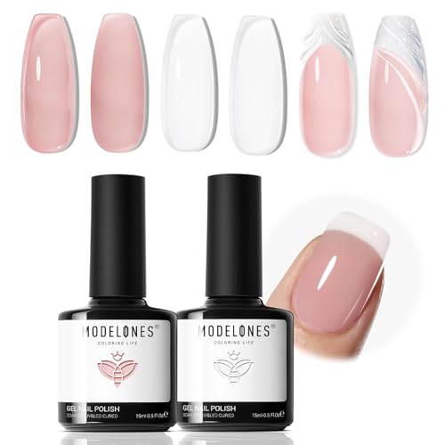 modelones French Tip Gel Polish Set 2 Pcs 15ml Jelly Nude Pink Milky White - color: A1-Snowy Blush
