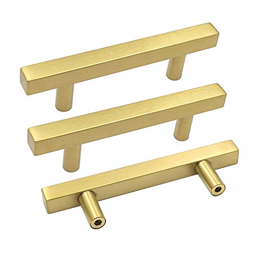 Goldenwarm 10 Pack 3 Inch Gold Cabinet Handles Brushed Brass Kitchen Pulls - color: Gold, size: 3 Inch Hole Center