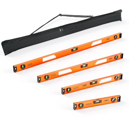 VEVOR Magnetic Level Set, 4-Piece Included 16/24/36/48 in, Aluminum Alloy I-Beam Bubble Leveler with Clear 3 Green Vials & Hanging Hole, Level Tool Ideal for Hanging Pictures, Home Improvement & DIY - size: 16/24/36/48 inch set