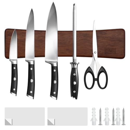 HOSHANHO Knife Magnetic Strip, Acacia Wood Powerful Magnetic Knife Holder - size: 10"