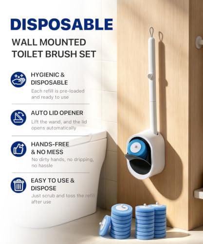 SOPAMI Disposable Toilet Brush with 32 Refills Deep Cleaning Touch Free - size: Blue Sponge