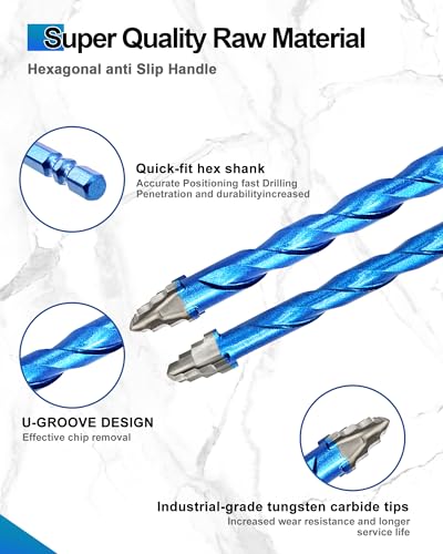 Serrated Concrete Drill Bit Set 3/16"*2,1/4"*4,5/16"*2,3/8",1/2" & Phillips Bits - Carbide Masonry Drill Bits for Brick/Ceramic/Tile/Wood/Plastic/Hex Shank Drills - size: 3/16"*2+1/4"*4+5/16"*2+3/8"+1/2"