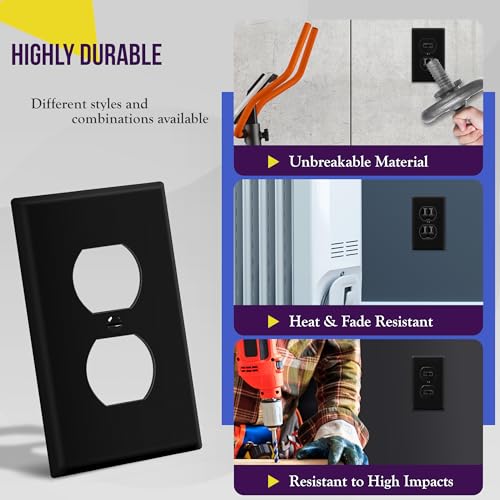 ENERLITES Duplex Receptacle Outlet Wall Plate, Size 1-Gang 4.50" x 2.76", Unbreakable Polycarbonate Thermoplastic, 8821-BK, Black - color: Black, size: Standard Size
