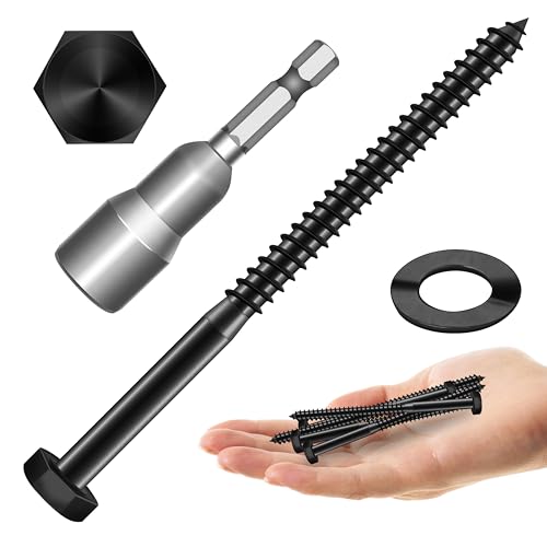 (15Sets) 1/4" x 4" Hex Head Lag Bolts, Heavy Duty Lag Screws with Washers, 304 Stainless Steel Bolts 18-8, Lag Screws Wood Screws, Fully Thread Black Oxide, 1/4 Bolt by Mywish - size: 1/4 x 4" (15 set)