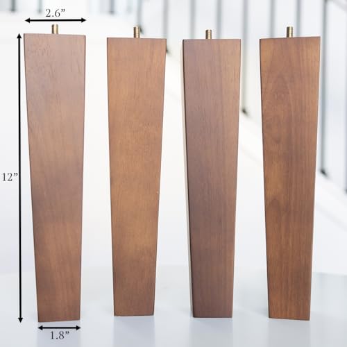 Airy Abode Premium Walnut Square Furniture Legs (Full Install Kit) - Pick Your Size and Color - color: Brown, size: 12 Inches