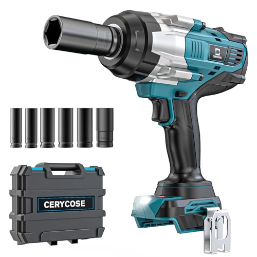 Cerycose Cordless Impact Wrench 1/2 inch Compatible with Makita 18V Battery: 1700FT-LBS High Torque Impact Wrench Heavy Duty Tool - Brushless Electric Impact Gun Includes LED Work Light with 6 Sockets - size: 1/2inch, style: Fit for Makita（include 6 Socke