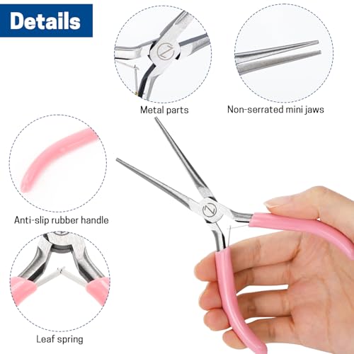 VISEMAN 6" Mini Needle Nose Pliers, 2PCS Pink Long Nose Pliers Set - style: Pink (Straight + 45-Degree Bent)