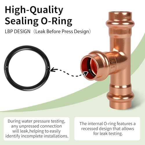 1/2 Inch Copper Press Tee – PxPxP 3-Way Pipe Fitting, 1/2'' Press Fittings Compatible, Lead-Free Copper Plumbing Fittings for Potable Water – 10 Pack - size: 1/2" copper press tee-10P