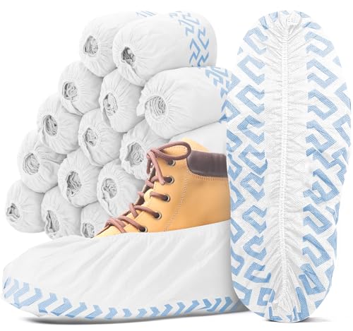 X-Large Shoe Covers Disposable Non-Slip, Non-Woven Fabric Boot Covers, Stretchable Fits Up to Size 13 US Men (White, 100 Pack) - color: White, size: 100 Pack