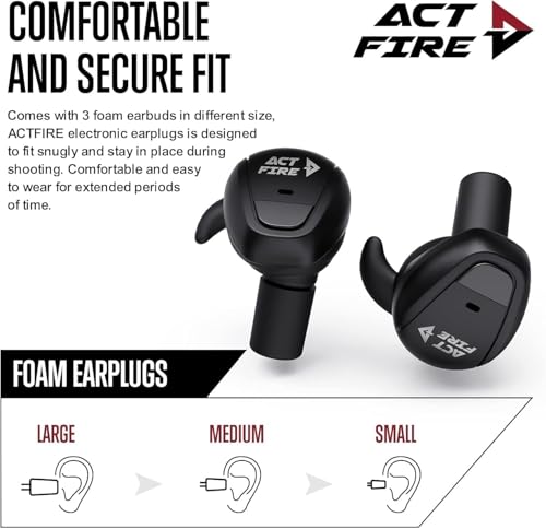 Shooting Protection Ear Plugs with Noise Reduction, Jet Black | Electronic Shooting Earbuds Hearing Protection, Sound Amplification, Modes Switching for Gun Range, Outdoor Use - color: Jet Black