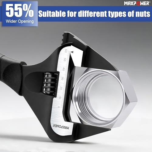 MAXPOWER Slim Jaw Adjustable Wrench Set, 8" 10" 12" Wide Jaw Opening Adjustable Wrench, Dual Scale with Metric and SAE, Deep Jaw with Soft Grip Handle, Jaw Capacity 36mm 50mm 60mm - size: 8" 10" 12"