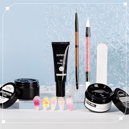 3d Gel Nail Art Set Non Stick Hand Solid Builder Gel No Wipe 3d Gels | 15g 3d Sculpting Gel All-in-1 Kit for Carving Moliding Extension Home DIY Manucure for Women Girls - color: Clear Clear and Clear