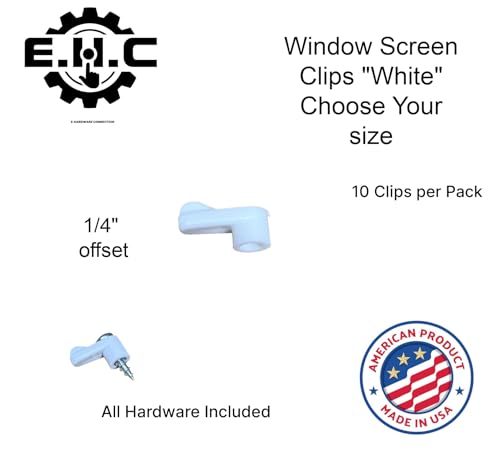 Window Screen Clips / “White” Plastic (Choose Your Size! /Size Run Flush up to 1-3/16” Offset) New or Replacement (10 Pack with All Needed Hardware Included) by E.H.C. (1/4" Offset) - size: 1/4" offset