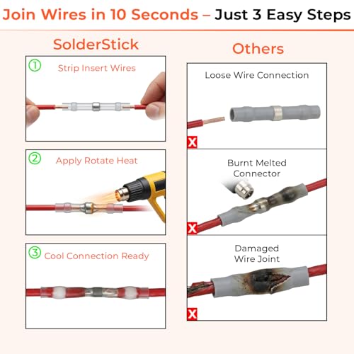 Red Solder Seal Wire Connectors AWG 22-18 100pcs Heat Shrink Waterproof Electrical Butt Connectors, Insulated Solder Sleeve Wire Terminals Kit for Automotive Marine Wiring, No Crimp Required - color: Red