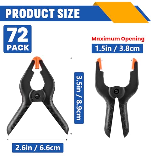 72 Pack 3.5 inch Plastic Spring Clamps, Backdrop Clips - size: 3.5in-72P