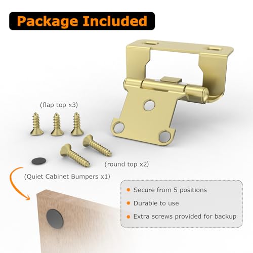 Chibery 10 Pack | 1/2 inch Overlay Semi Partial Wrap Around Cabinet Hinges, Self Closing Face Frame Variable Decorative Replacement, Kitchen Hardware, with Screw & Quiet Bumper (Brass Gold) - color: Gold