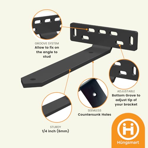 4 x Heavy Duty L Shelf Brackets with Triangle Gusset (8.5" D x 5" W x 1 1/4" H) Black, 6mm Thick Steel Wall Brackets for Floating Shelves, Mantel and Open Shelving, Hardware Included - color: Black, size: 8.5 inch - L Shape Triangle