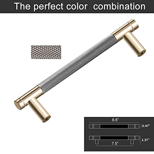 12 Pack 7 1/2 Inch 192 mm Knurled Cabinet Handles Cabinet Pulls Aluminum Handles Pulls Gold and Grey Oxidation Finish with Diamond Pattern 8.6" Length (7.5" Hole Center) - color: Gold and Grey, size: 7 1/2 Inch