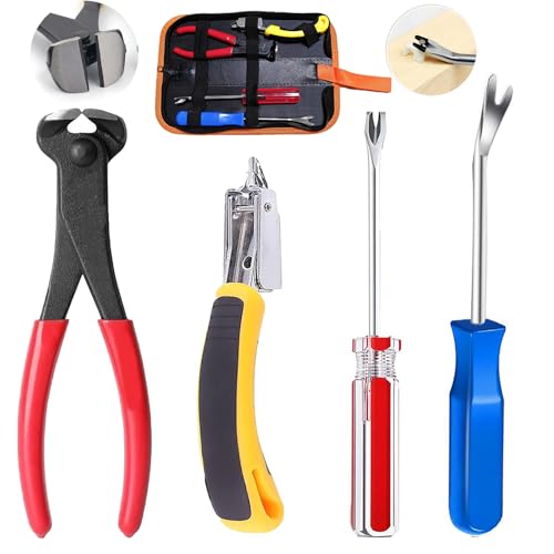 4Pcs Upholstery Staple Remover Nail Puller Nail Remover Tool Set with End Cutting Pliers Tack Puller Staple Puller Tool for Carpet Furniture Wooden Photo Frame Floor,Zipper Package - color: B+k