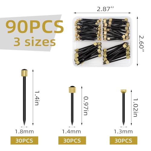 90 Pcs Nails for Hanging Picture Decorative Nail for Hanging Wall Decor Pictures Frame Kit 3 Sizes Picture Hangers Photo Hanger Made of Steel Pin & Brass Head Nails Hardware with Plastic Box (Black)