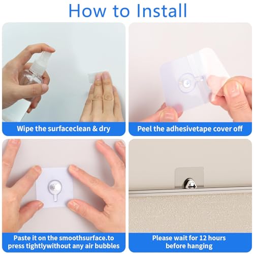 24 Pack Adhesive Wall Hooks, Wall Hangers Without Nails, No Damage Picture Hooks Waterproof and Rustproof to use Inside Kitchen, Bathroom, Home and Office（8mm） - size: 8mm