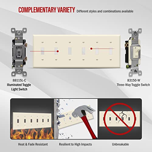 ENERLITES 6-Gang Toggle Light Switch Wall Plate Cover, 1 Pack, Light Almond - color: Light Almond, size: Standard Size