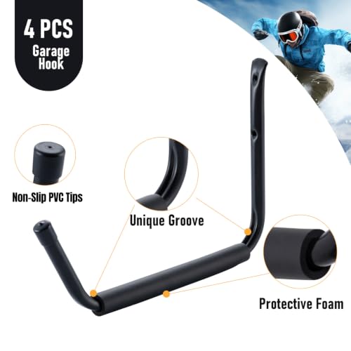 15 Inch Garage Hooks, Heavy Duty Kayak Storage Hooks, Black, 4 Pack - size: 15 in