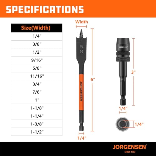 Jorgensen 14-Piece Spade Drill Bit Set with Storage Pouch, 1/4" to 1-1/2" - size: 1/4 in - 1-1/2 in