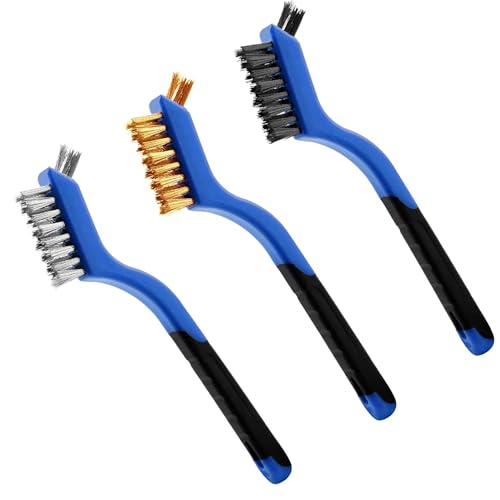 Wire Brush Set (3-Pack) 7-Inch Curved Handle for Precision Cleaning - color: 3 PCS BLUE