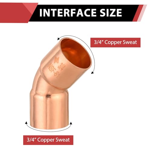 10 Piece EFIELD 3/4" C X C Copper 45 Degree Short Turn Elbow - size: 3/4"x 3/4", style: 45 Degree