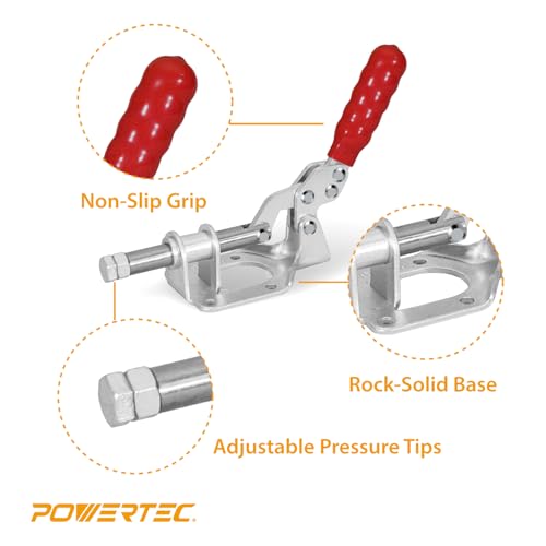 POWERTEC 2PK Toggle Clamp, 300lbs Holding Capacity, 302F Quick Release Push/Pull Clamp for Woodworking Jigs and Fixtures, Pocket Hole Jigs, Welding, CNC (20304-P2) - size: 302F, 2PK
