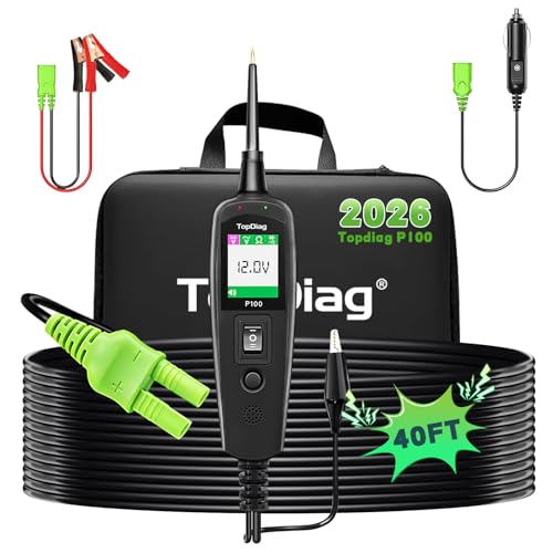 Topdiag P100 Automotive Power Circuit Probe Tester, 12 24V Electrical Short/Open Breaker Finder, AC DC Diode Resistance Relay Tester, Continuity Test Digital Multimeter/Ohmmeters, 20 + 20FT Cable - style: P100