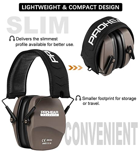 PROHEAR 016 NRR 26dB Shooting Ear Protection, Slim Passive Earmuffs - color: Brown