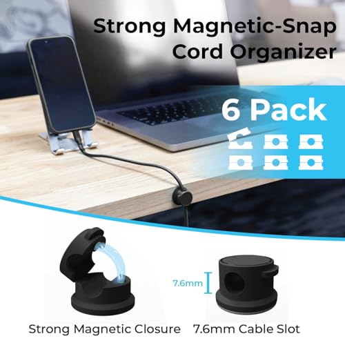 Travel Depot Cable Management Magnetic Snap Organizer 6-Pack, Black - color: Black