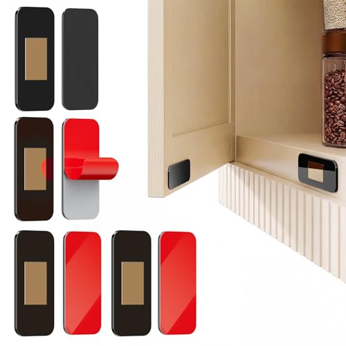 PHIXBEAR No Drill Magnetic Cabinet Door Catch with Adhesive – Stainless Steel, Adhesive Drawer Magnets for Kitchen Cabinets, Bathroom, RV – No Screws Needed 1.6” x 0.8” 4 Pack Black - color: Black