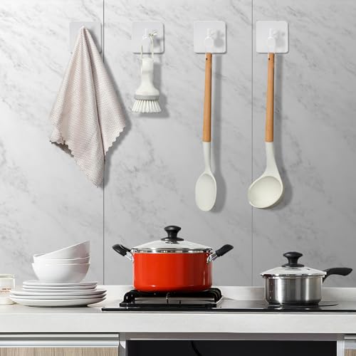 Fotosnow White Adhesive Towel Hooks: 15LB Heavy Duty Wall Hooks Stick on Shower Hooks for Bathroom Kitchen Door-4Packs - color: White-4 Pack