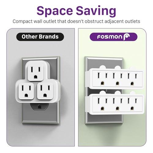 Fosmon 3 Outlet Adapter, Swivel Outlet Plug Three Way Rotating 180 Degree Right Angle Adapter Plug, Electric Wall Extender Indoor, 3-Prong, Grounded- 2 Pack - style: 2 Pack