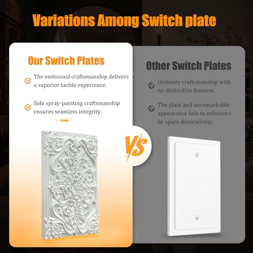 Decorative Light Switch Plate Covers White Flower Elegant 3D Floral Embossed 1 Gang No Device Single Blank Outlet Covers Wall Plate Light Switch Cover Plate for Bedroom Home Decor - color: White, size: No Blank 1-Gang/ 5 x 3 IN