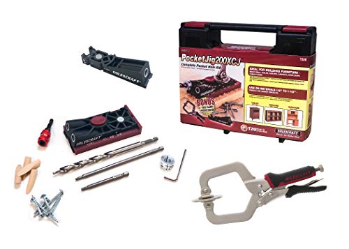 Milescraft Pocket Jig 200XCJ - Woodworking Tool Bundle with Double Barrel & Single Barrel Pocket Hole Jigs, 2" Face Clamp, Accessories